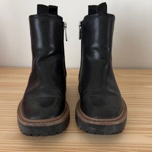 Black Leather Sam Edelman Boots with Brown Trim, girls size 2